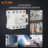 ETEK Electric FI-Schutzschalter Typ B Allstromsensitiv 10kA ETL1-63B – 4-polig für Photovoltaik & Ladestationen