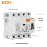ETEK Electric FI-Schutzschalter Typ B Allstromsensitiv 10kA ETL1-63B – 4-polig für Photovoltaik & Ladestationen